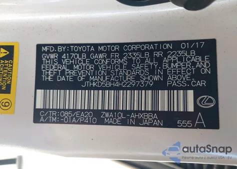 2017 Lexus Ct 200H из США, поврежденный, VIN JTHKD5BH4H2297379